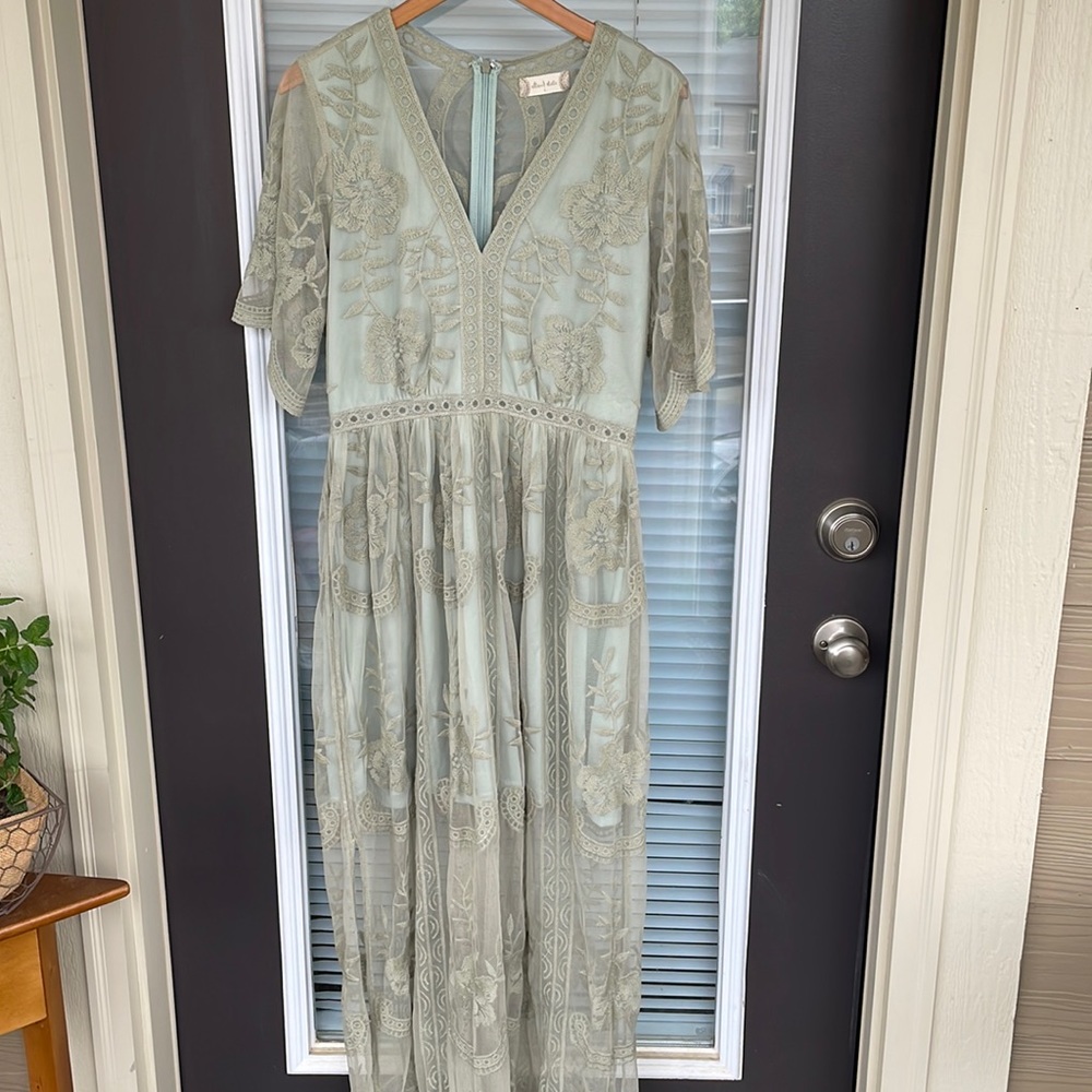 Altar’d State Sage Green Lace Maxi Dress